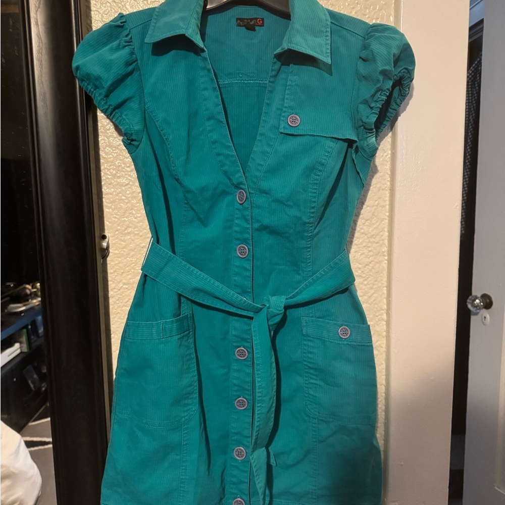 G by Guess Turquoise Button-Up Mini Dress